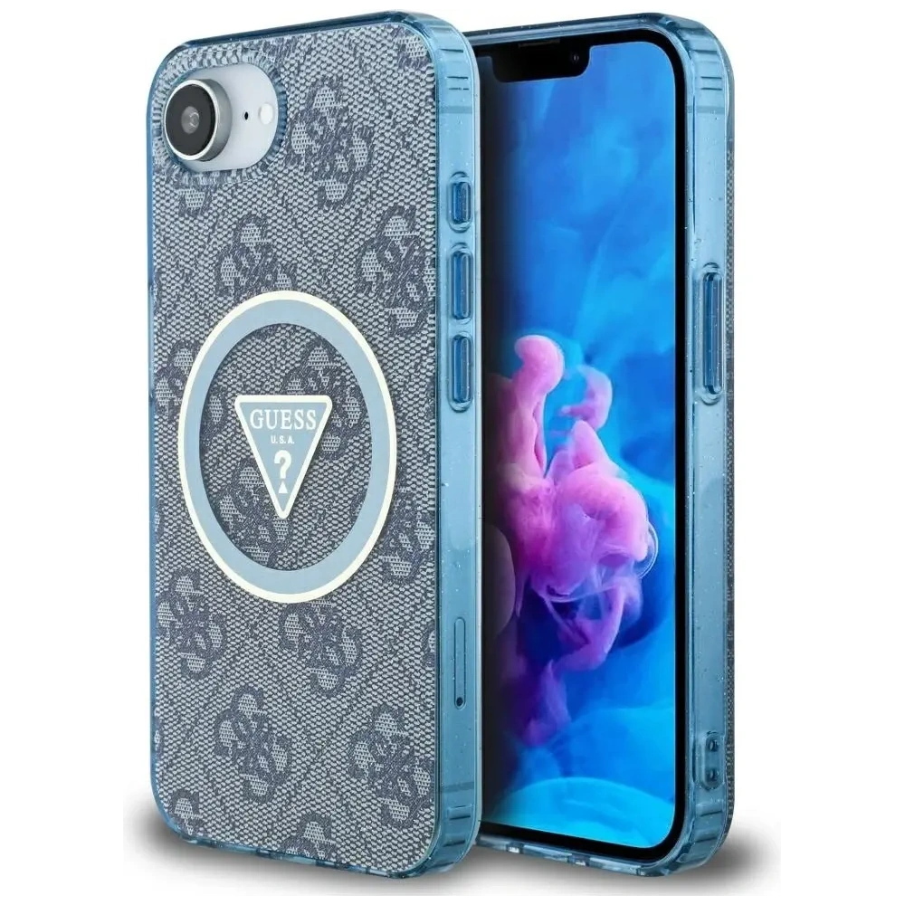 Hurtownia GSM - Guess IML Metal Glitter 4G Cerc Triunghi MagSafe Apple iPhone 16e albastru - GUE4578 - {ean13} - Hurt