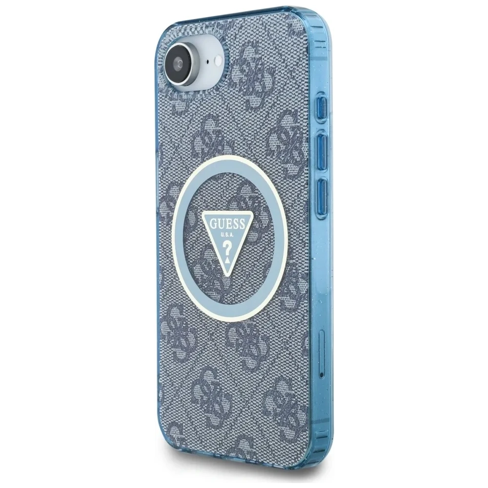 Hurtownia GSM - Guess IML Metal Glitter 4G Cerc Triunghi MagSafe Apple iPhone 16e albastru - GUE4578 - {ean13} - Hurt