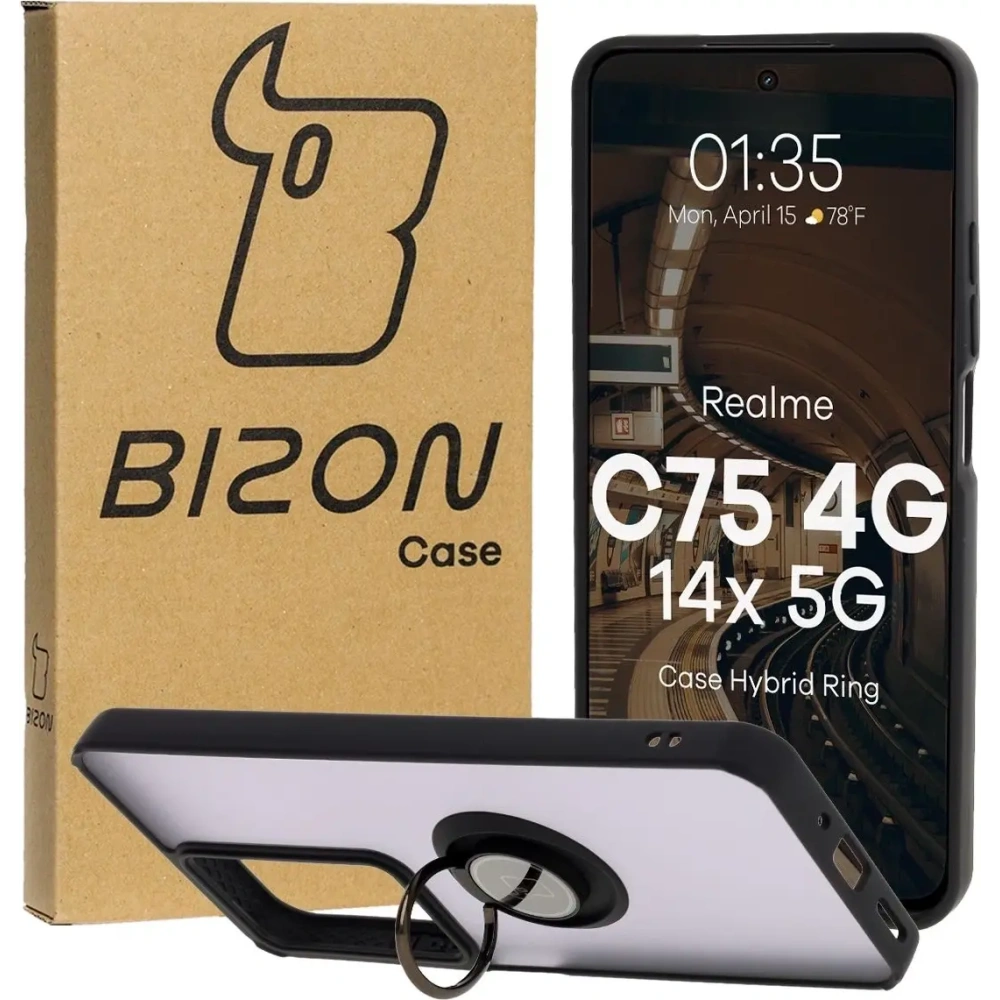 Wholesale Bizon Case Hybrid Ring Realme C75 4G / 14x 5G smoky with a black frame - BIZ9084 - {ean13} - Hurt
