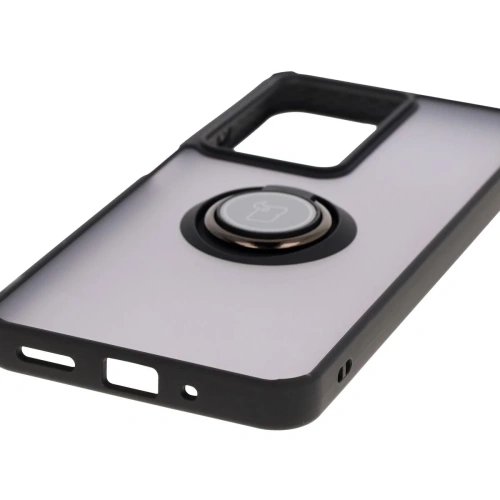 Etui z uchwytem na palec Bizon Case Hybrid Ring do Realme C75 4G / 14x 5G przydymione z czarną ramką