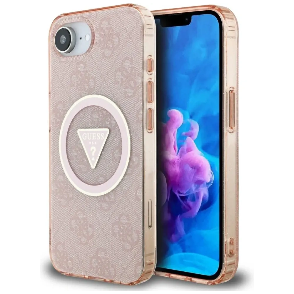 Wholesale Guess IML Metal Glitter 4G Circle Triangle MagSafe Apple iPhone 16e pink - GUE4579 - {ean13} - Hurt