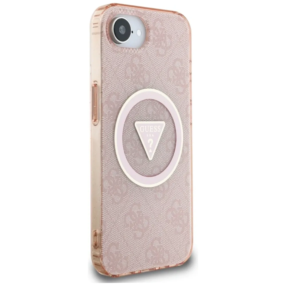 Wholesale Guess IML Metal Glitter 4G Circle Triangle MagSafe Apple iPhone 16e pink - GUE4579 - {ean13} - Hurt