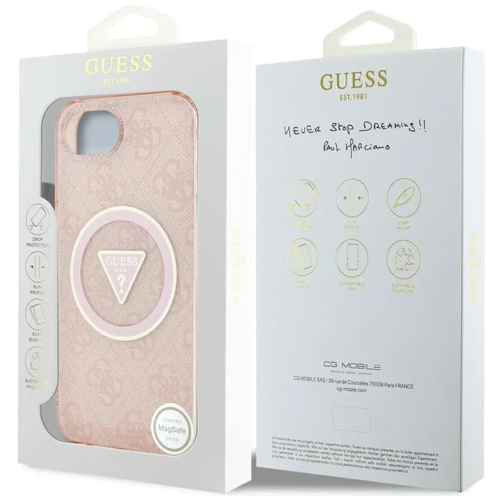 Wholesale Guess IML Metal Glitter 4G Circle Triangle MagSafe Apple iPhone 16e pink - GUE4579 - {ean13} - Hurt