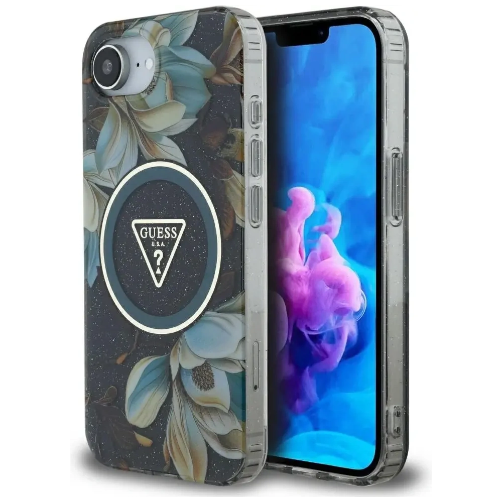 Hurtownia GSM - Etui Guess IML Metal Glitter Flowers Triangle MagSafe do Apple iPhone 16e czarny - GUE4580 - {ean13} - Hurt