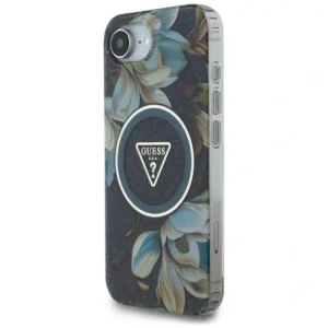 Wholesale Guess IML Metal Glitter Flowers Triangle MagSafe Apple iPhone 16e black - GUE4580 - {ean13} - Hurt