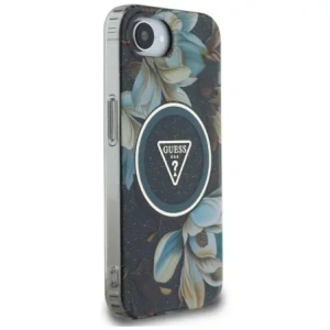 Wholesale Guess IML Metal Glitter Flowers Triangle MagSafe Apple iPhone 16e black - GUE4580 - {ean13} - Hurt