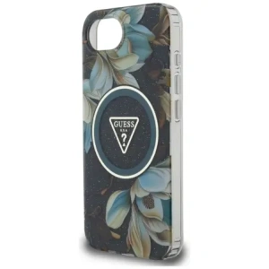 Wholesale Guess IML Metal Glitter Flowers Triangle MagSafe Apple iPhone 16e black - GUE4580 - {ean13} - Hurt