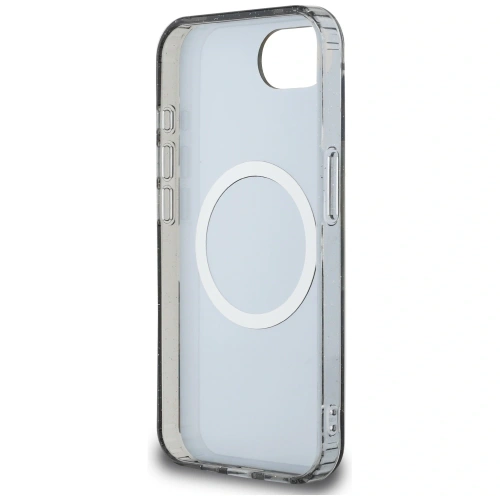 Etui Guess IML Metal Glitter Flowers Triangle MagSafe do Apple iPhone 16e czarny