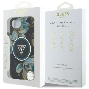 Wholesale Guess IML Metal Glitter Flowers Triangle MagSafe Apple iPhone 16e black - GUE4580 - {ean13} - Hurt