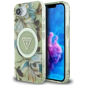 Wholesale Guess IML Metal Glitter Flowers Triangle MagSafe Apple iPhone 16e green - GUE4581 - {ean13} - Hurt