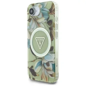 Wholesale Guess IML Metal Glitter Flowers Triangle MagSafe Apple iPhone 16e green - GUE4581 - {ean13} - Hurt