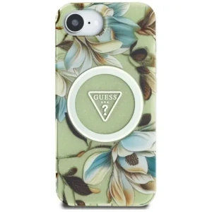 Wholesale Guess IML Metal Glitter Flowers Triangle MagSafe Apple iPhone 16e green - GUE4581 - {ean13} - Hurt