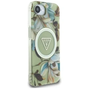 Wholesale Guess IML Metal Glitter Flowers Triangle MagSafe Apple iPhone 16e green - GUE4581 - {ean13} - Hurt
