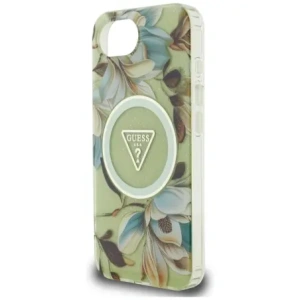 Wholesale Guess IML Metal Glitter Flowers Triangle MagSafe Apple iPhone 16e green - GUE4581 - {ean13} - Hurt