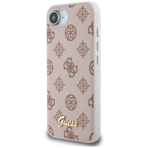 Etui Guess Peony Script Logo MagSafe do Apple iPhone 16e brązowy