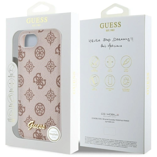 Etui Guess Peony Script Logo MagSafe do Apple iPhone 16e brązowy