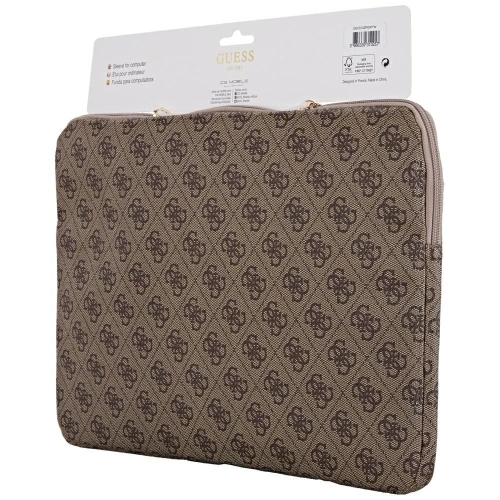 Torba Guess Sleeve 14" 4G Zipper Pocket Triangle Logo brązowy
