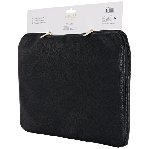 Torba Guess Sleeve 14" Grained Zipper Pocket Triangle Logo czarny