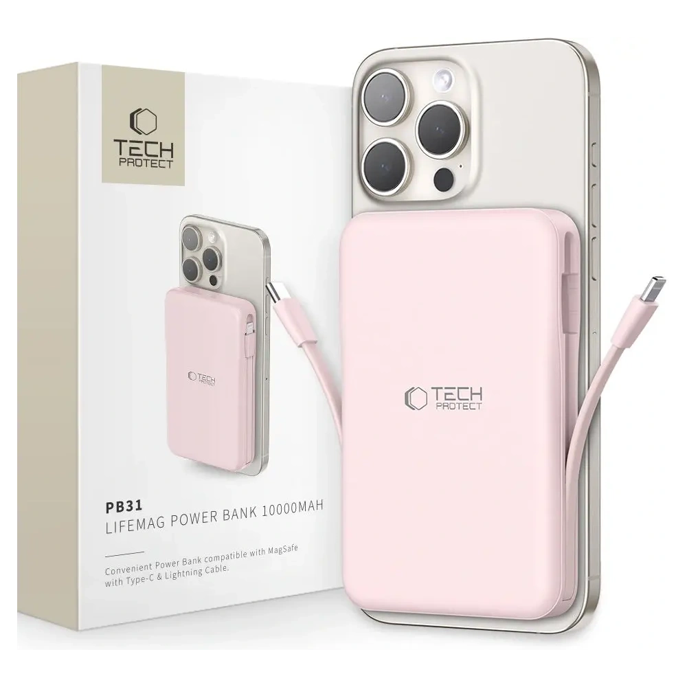 Hurtownia GSM - Tech-Protect PB31 LifeMag MagSafe Power Bank 10000mAh Růžový - THP4157 - {ean13} - Hurt