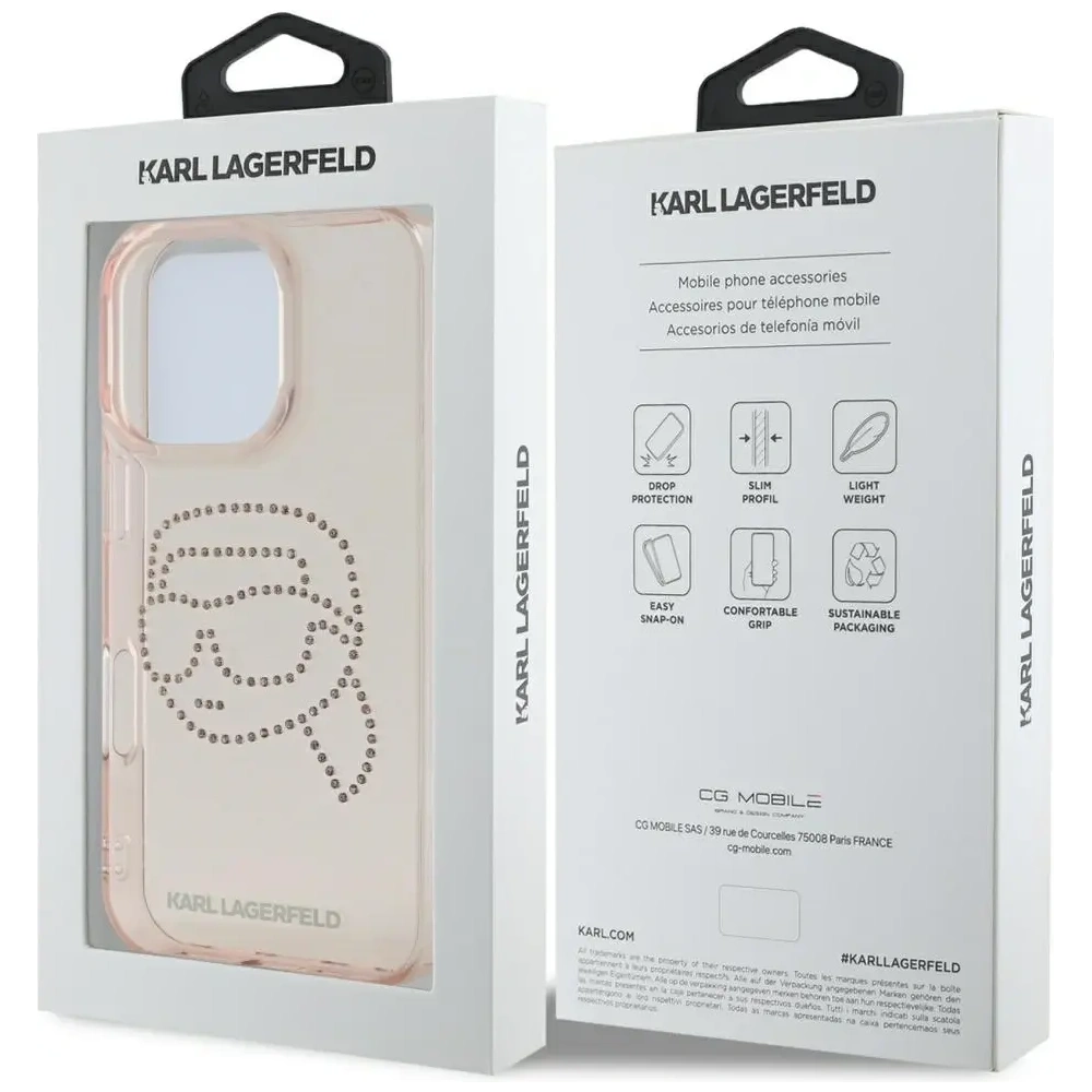 Wholesale [CR] Karl Lagerfeld IML Rhinestones Karl Head Case for Apple iPhone 16 Pro Max pink - OT-886 - {ean13} - Hurt