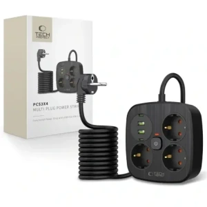 Tech-Protect PCS3X4 Power Strip 2xUSB-A, 2xUSB-C, 3xSocket AC 200cm Black