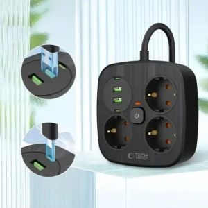 Wholesale Tech-Protect PCS3X4 Power Strip 2xUSB-A, 2xUSB-C, 3xSocket AC 200cm Black - THP4167 - {ean13} - Hurt