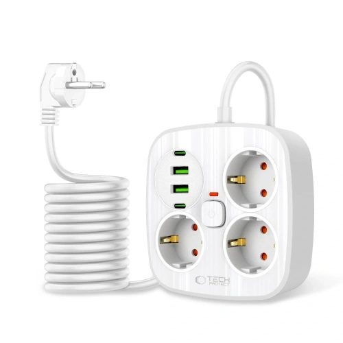 Listwa zasilająca Tech-Protect PCS3X4 Power Strip 2xUSB-A, 2xUSB-C, 3xSocket AC 200cm White