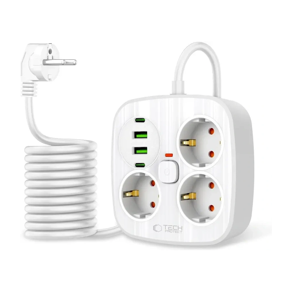 Wholesale Tech-Protect PCS3X4 Power Strip 2xUSB-A, 2xUSB-C, 3xSocket AC 200cm White - THP4168 - {ean13} - Hurt