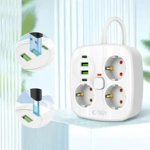 Wholesale Tech-Protect PCS3X4 Power Strip 2xUSB-A, 2xUSB-C, 3xSocket AC 200cm White - THP4168 - {ean13} - Hurt