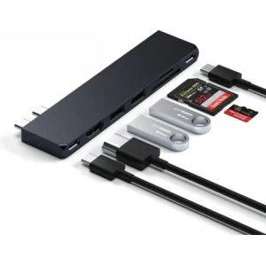 Wholesale Satechi Pro Hub Slim with dual USB-C for Apple MacBook (2xUSB-A, USB-C 4, HDMI, SD/microSD, USB-C) (midnight) - STH191 - {ean13} - Hurt