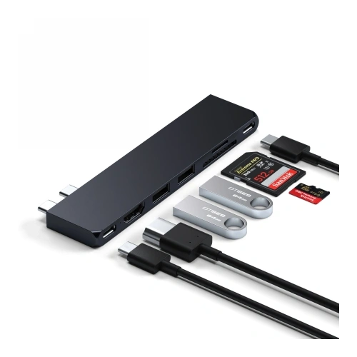 Hub Satechi Pro Hub Slim z podwójnym USB-C do Apple MacBook (2xUSB-A, USB-C 4, HDMI, SD/microSD, USB-C) (midnight)