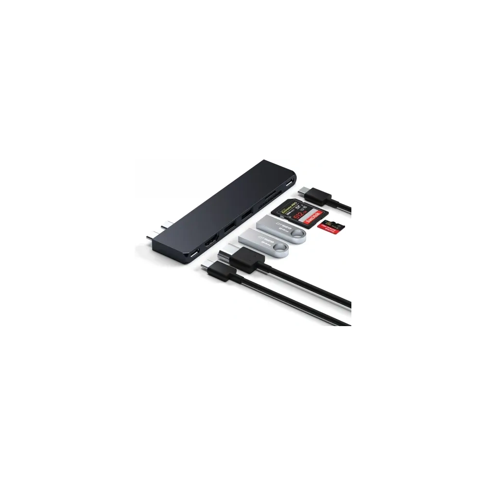 Hurtownia GSM - Satechi Pro Hub Slim s dvojitým USB-C pro Apple MacBook (2xUSB-A, USB-C 4, HDMI, SD/microSD, USB-C) (půlnoc) - STH191 - {ean13} - Hurt