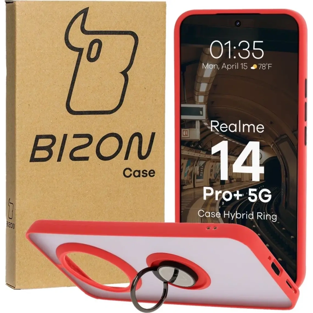 Wholesale Bizon Case Hybrid Ring Realme 14 Pro+ Plus 5G smoky with a red frame - BIZ9097 - {ean13} - Hurt