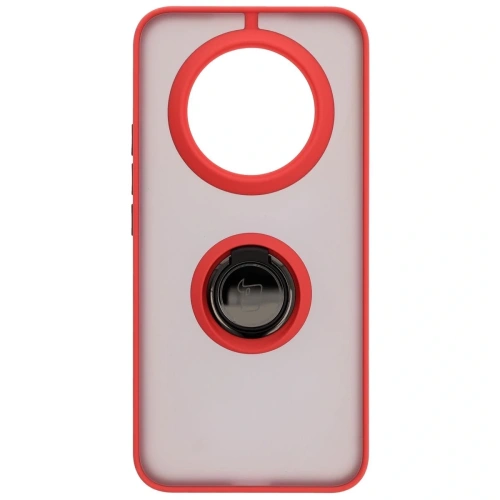 Etui z uchwytem na palec Bizon Case Hybrid Ring do Realme 14 Pro+ Plus 5G przydymione z czerwoną ramką