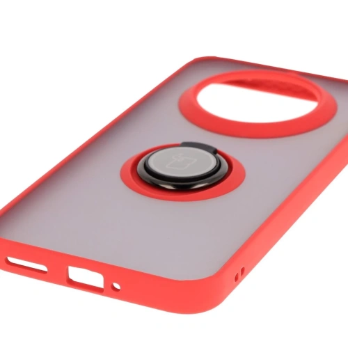 Etui z uchwytem na palec Bizon Case Hybrid Ring do Realme 14 Pro+ Plus 5G przydymione z czerwoną ramką