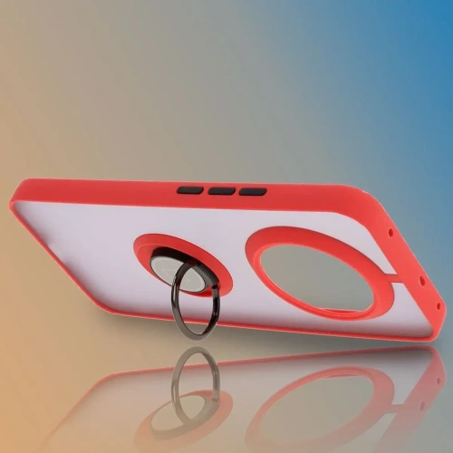 Etui z uchwytem na palec Bizon Case Hybrid Ring do Realme 14 Pro+ Plus 5G przydymione z czerwoną ramką