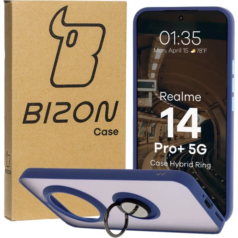 Wholesale Bizon Case Hybrid Ring Realme 14 Pro+ Plus 5G smoky with a navy blue frame - BIZ9098 - {ean13} - Hurt