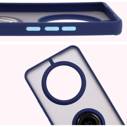 Etui z uchwytem na palec Bizon Case Hybrid Ring do Realme 14 Pro+ Plus 5G przydymione z granatową ramką