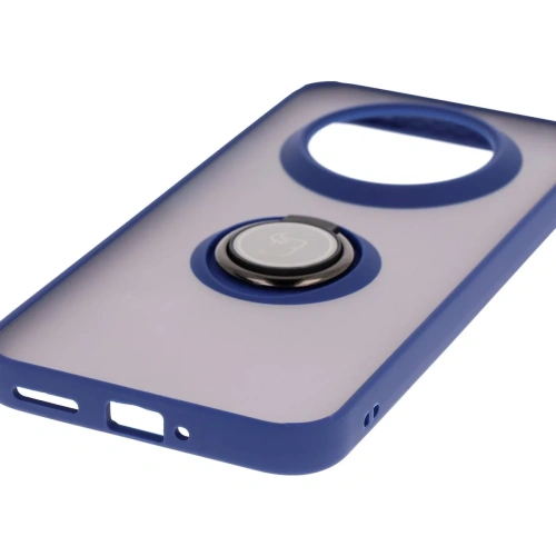 Etui z uchwytem na palec Bizon Case Hybrid Ring do Realme 14 Pro+ Plus 5G przydymione z granatową ramką