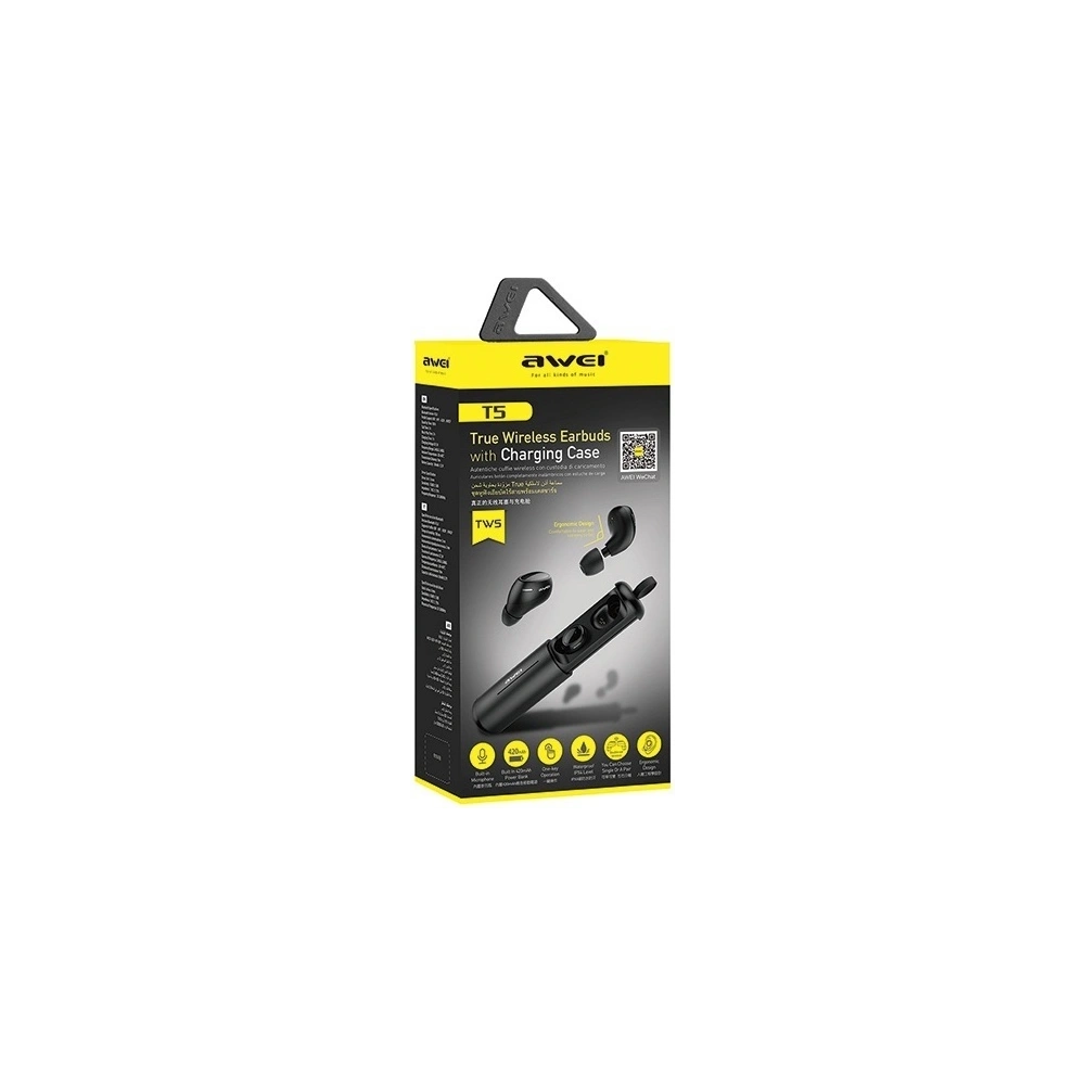 Hurtownia GSM - AWEI słuchawki Bluetooth 5.0 T5 TWS + stacja dokująca czarny/black - AWEI045BLK - {ean13} - Hurt