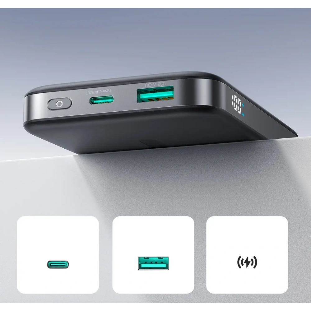 Wholesale Joyroom JR-PBM12 10000mAh 22.5W Qi2, MagSafe Power bank with a ring-shaped base black - JYR1242 - {ean13} - Hurt