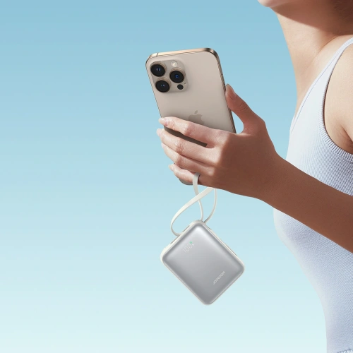 Powerbank Joyroom JR-PBF27 10000mAh 22.5W z wbudowanymi kablami USB-C, Lightning biały
