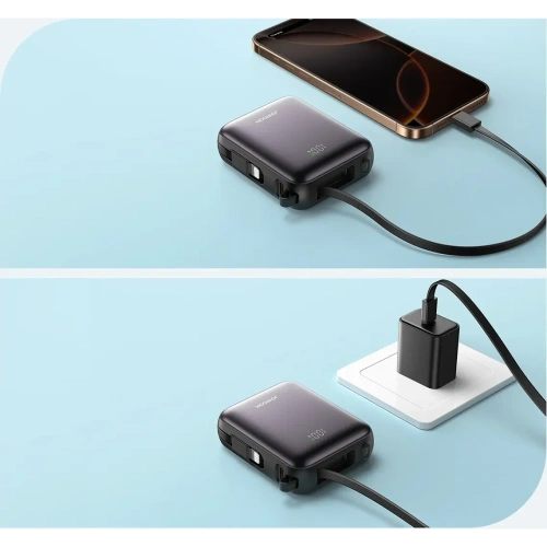 Powerbank Joyroom JR-PBF27 10000mAh 22.5W z wbudowanymi kablami USB-C, Lightning czarny