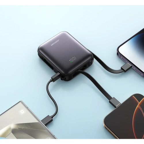 Powerbank Joyroom JR-PBF27 10000mAh 22.5W z wbudowanymi kablami USB-C, Lightning czarny