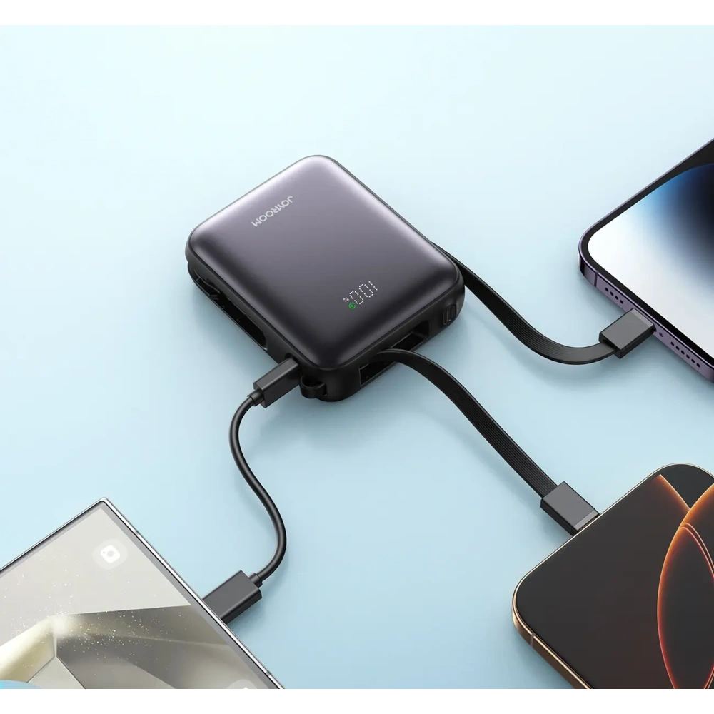 Wholesale Joyroom JR-PBF27 10000mAh 22.5W Power bank with built-in USB-C and Lightning cables, black - JYR1246 - {ean13} - Hurt