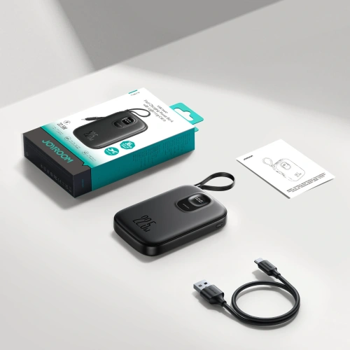 Powerbank Joyroom JR-PBF18 10000mAh 22.5W z wbudowanym kablem Lightning + kabel USB-C / USB-C 0.25cm czarny