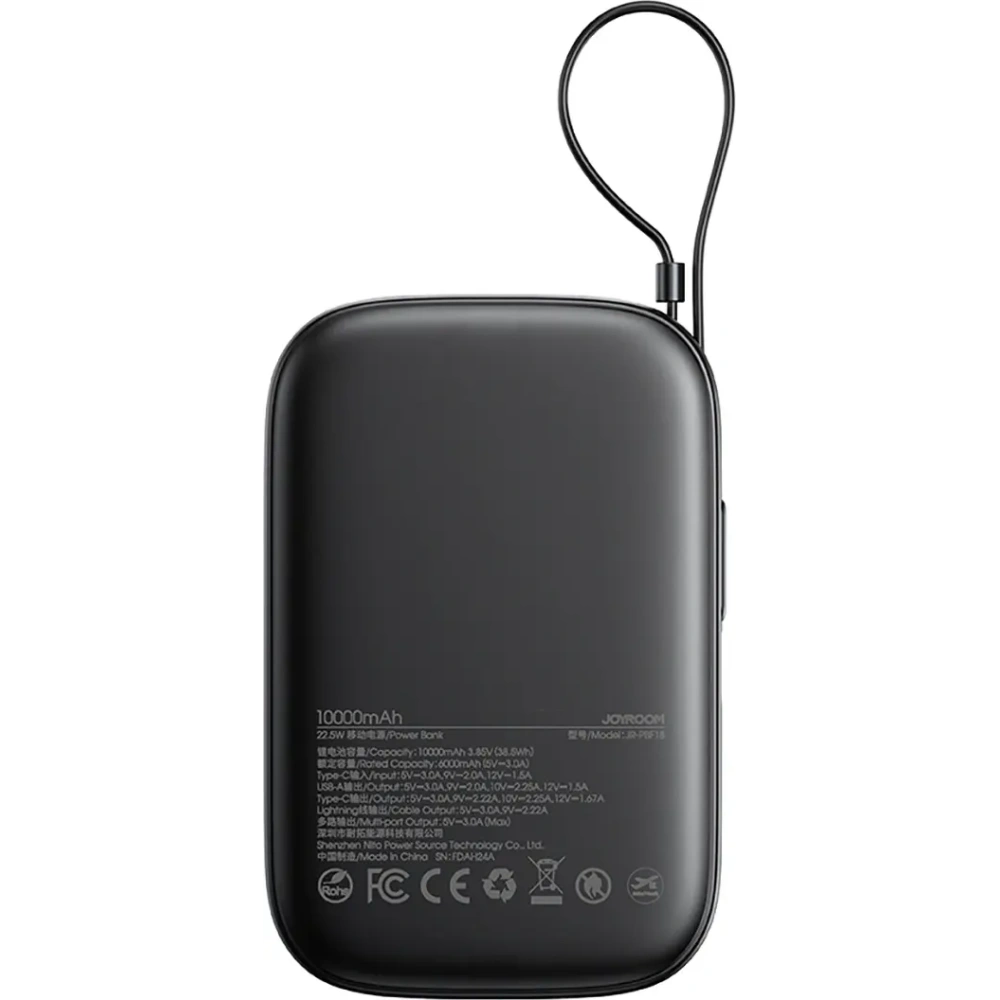 Hurtownia GSM - Joyroom JR-PBF18 10000mAh 22.5W Power bank cu cablu Lightning încorporat + cablu USB-C / USB-C 0.25cm negru - JYR1249 - {ean13} - Hurt