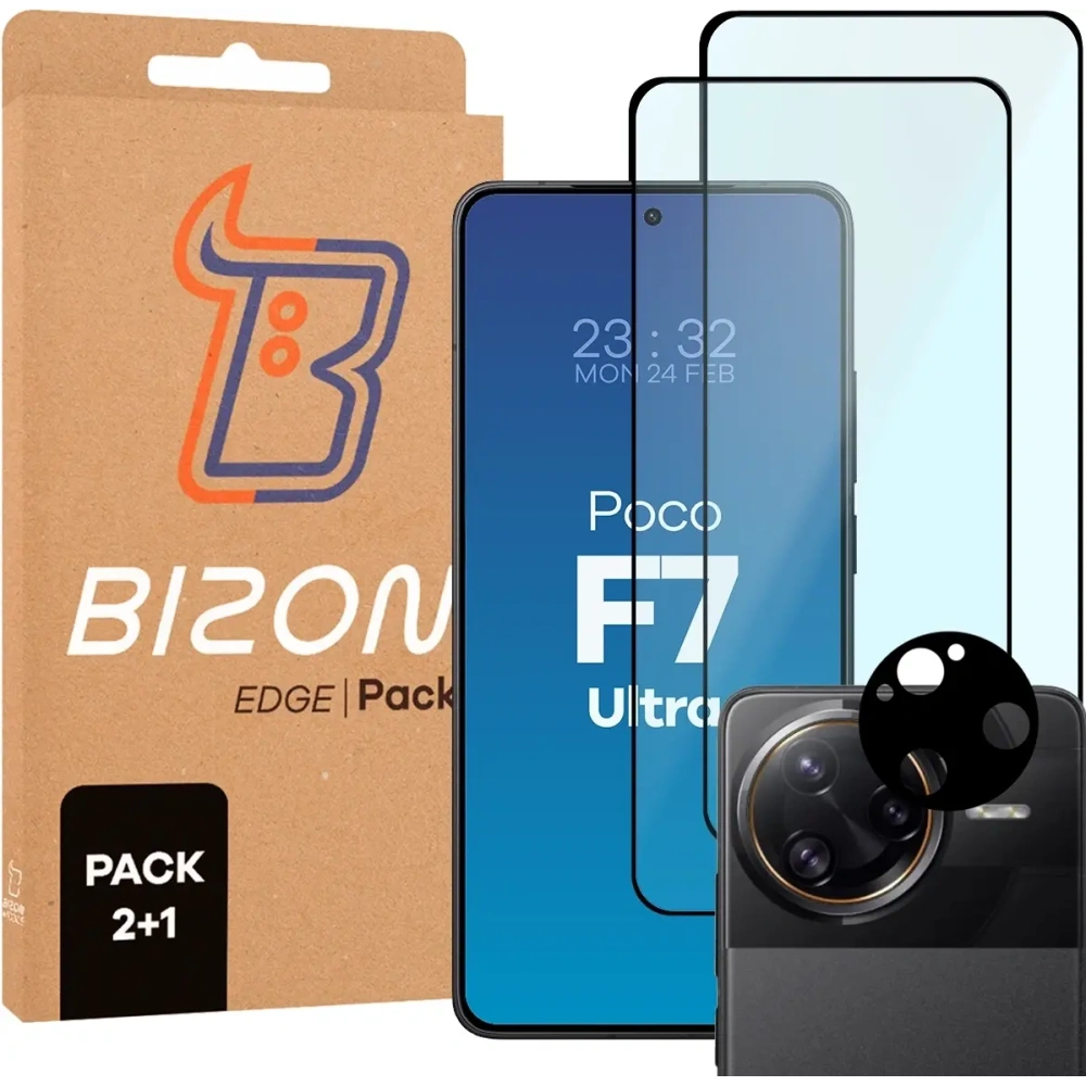 Hurtownia GSM - Bizon Edge 2 csomag 2x edzett üveg + 1x lencsevédő Xiaomi Poco F7 Ultra - BIZ9132 - {ean13} - Hurt