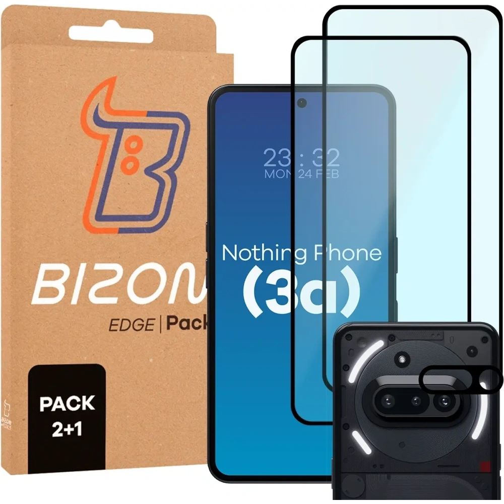 Wholesale Bizon Edge 2 Pack 2x tempered glass + 1x lens protection Nothing Phone (3a) - BIZ9134 - {ean13} - Hurt