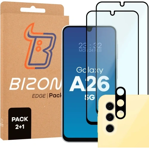 2x szkło na ekran + 1x na aparat Bizon Edge 2 Pack do Samsung Galaxy A26 5G